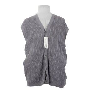 Perry Ellis Vest $80 Sz XL Flannel Gray Ribbed Button Down V Neck Rayon Vest